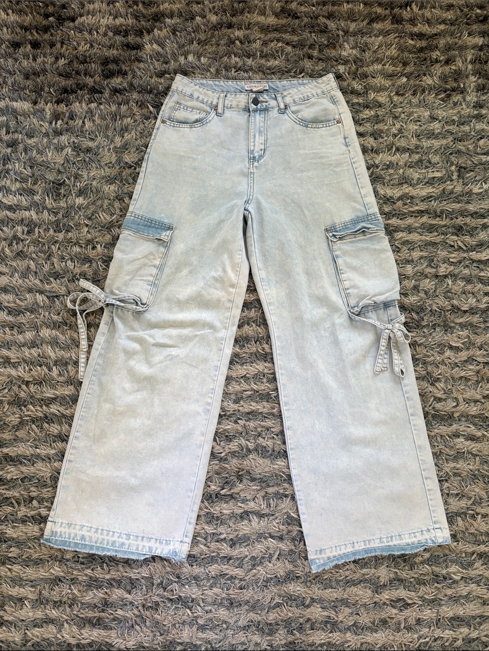 Sincerely Jules Light Blue Low-Waist Wide-Leg Cargo Jeans With Side Ties Size 28